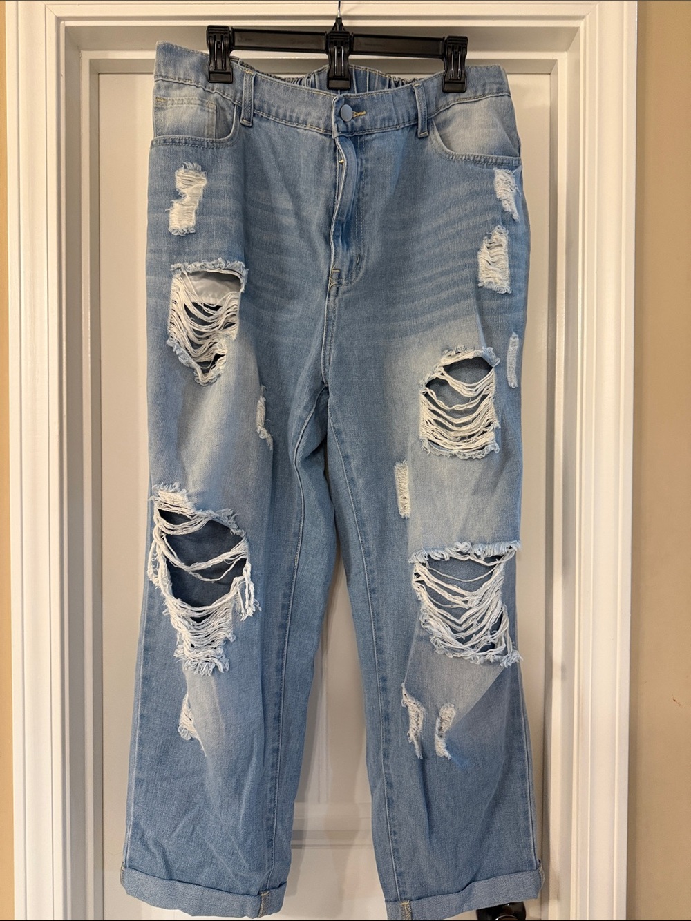 SHEIN Light Blue Distressed Wide Leg Jeans